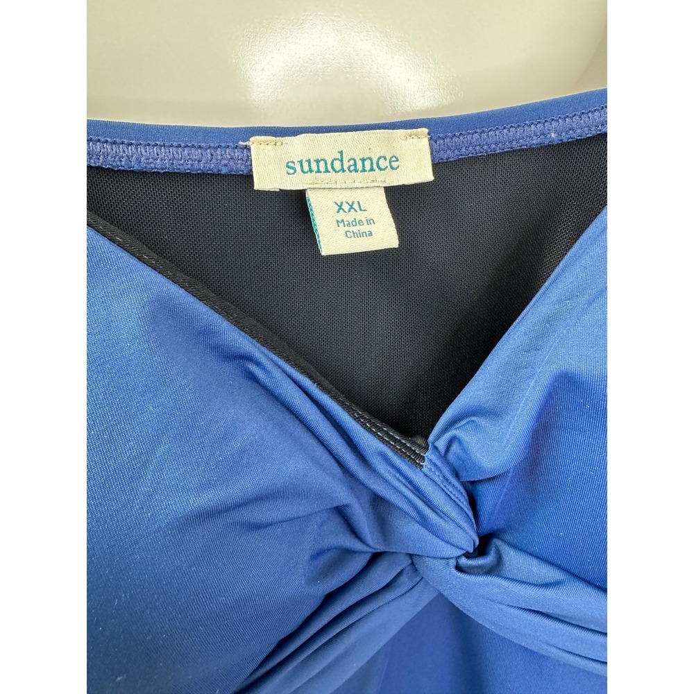 Sundance One Piece Swimsuit Blue Twist Front Ruched Stretch Womens Size XXL - Picture 3 of 9